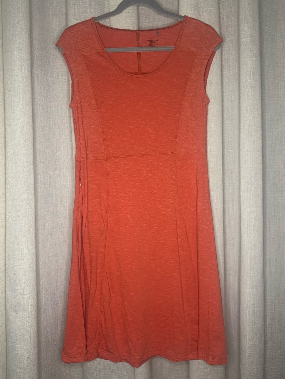 Toad&Co Sama Dress Coral Organic Cotton Cap Sleeve Small